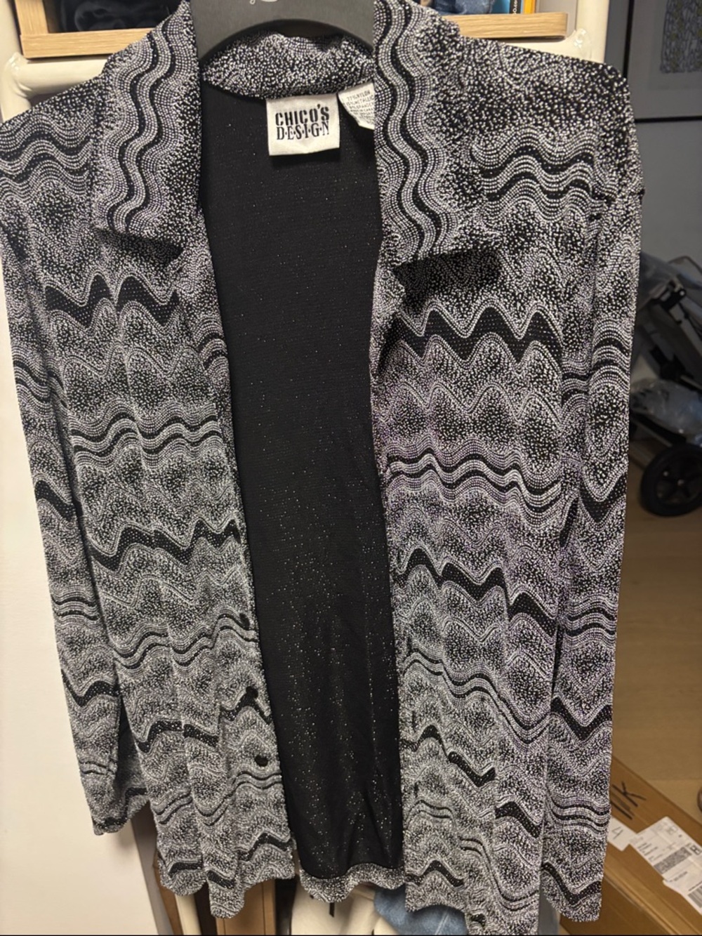Vintage Chico's Design Black & White Wave Cardigan! Gorgeous! Size 1